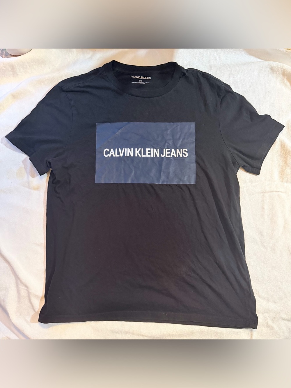 Calvin Klein Jeans Black Tee with Blue and White Logo